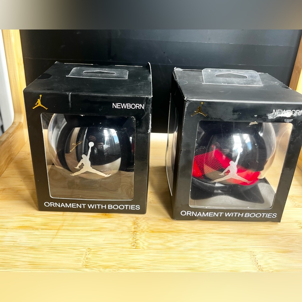 👶🏀 Nike Jordan Baby Booties Ornament Set (2) – Newborn (Black/Red and Black)